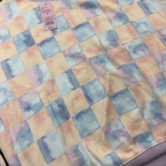 Wild Fable Sweatshirt Women Medium Pink Blue Square Print Pastel Fleece Pullover - Picture 2 of 6